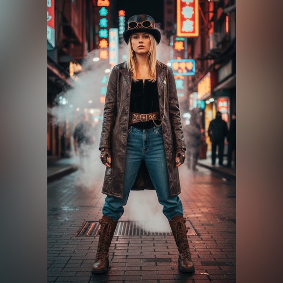 Jackets & Blazers - VTG Womens 90s Grunge Patchwork Leather Jacket Size L Brown Edgy Steampunk Artsy